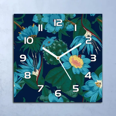 Produktbild von Deko Glasuhr Wanduhr 30x30 Tropische Blumen Quarz Küchenuhr Bürouhr