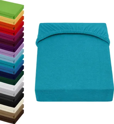 Produktbild von Jersey TOPPER Spannbettlaken 90x200-100x200cm Spannbetttuch für Boxspringbett-Topper Matratzen 100% Baumwolle, Farbe: Türkis