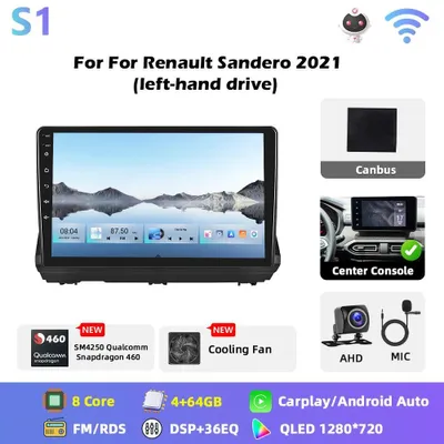 Produktbild von Android Autoradio Renault Sandero 2021 - 25 cm Touchscreen 2-DIN - Octa Core Snapdragon 460 - 6GB RAM 128GB ROM - CarPlay & Android Auto - GPS Navigation - S1 AHD