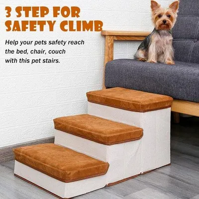 Produktbild von Famanu Hundetreppe für kleine Hunde - faltbare Haustierleiter mit Stauraum (grau)