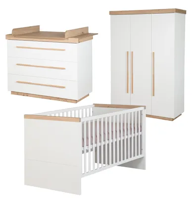 Produktbild von roba Kinderzimmer Set Lumo - 3-teiliges Babyzimmer mit Kombi-Kinderbett 70x140 cm - Wickelkommode mit Vollauszug & 78 cm Tiefe