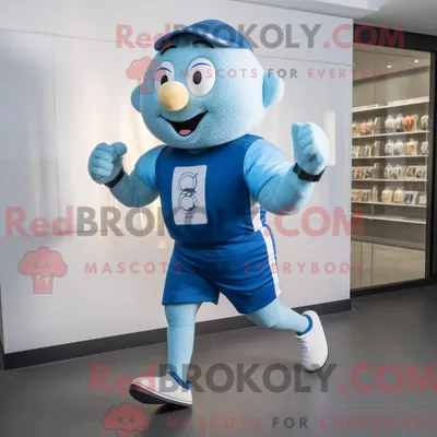 Productafbeelding van Blauw REDBROKOLY champagne mascottekostuum gekleed met een hardloopshort en riemen