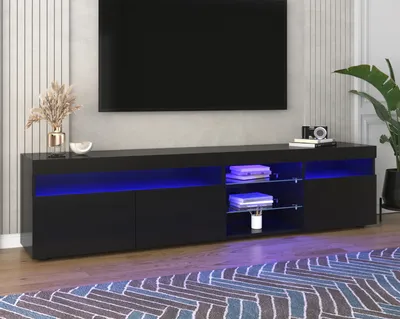 Immagine prodotto di Mobile TV moderno Sweiko nero, pannello luminoso, illuminazione LED variabile 180x35x45cm