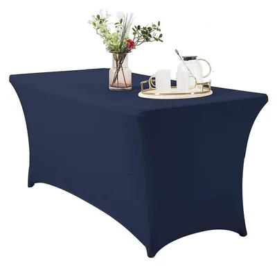 Immagine prodotto di Tovaglia elasticizzata rettangolare, 6 piedi, blu scuro, in Spandex, aderente, ideale per banchetti e feste