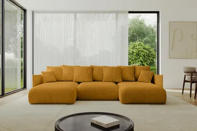 Produktbild von ALTDECOR Ecksofa in U-Form mit Schlaffunktion und Bettkasten - ONESK-U 317x177x72 cm  Senfgelb - Corner Sofa Bett Eckcouch Couch U-Form Schlafcouch Ausziehbar Wohnlandschaft Schlafsofa Cauchsofa