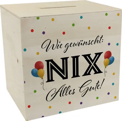Produktbild von NIX gewünscht Spardose aus Holz mit Spruch Alles Gute
