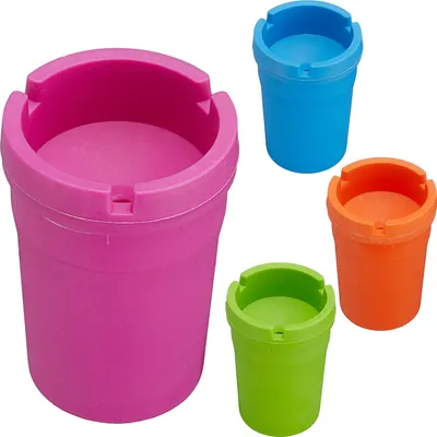 Produktbild von Reiseaschenbecher 4er Set 8x11x8cm grün pink blau orange Kunststoff Deckel abnehmbar Tischaschenbecher Ascher