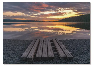 Produktbild von POSTER - 42x29 cm (A3) - Obel Z. - See im Sonnenuntergang, warme Holzfarben -  Wandbild für Wohnzimmer Schlafzimmer & Flur, Modernes Poster Wanddeko, Ungerahmt
