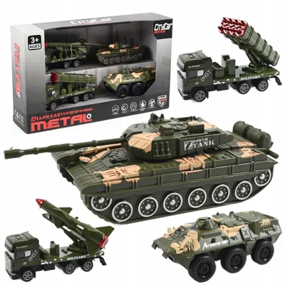 Produktbild von Militär Spielzeugauto Set 4-teilig Panzer Raketenwerfer Militärfahrzeuge für Kinder