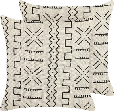 Zdjęcie produktu dla BELIANI 2 poduszki biało-czarne bawełniane 45 x 45 cm nadruk geometryczny wzór boho poszewka