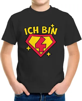 Produktbild von Kinder T-Shirt Superheld Superheldin Geburtstag Alter Motiv lustig Geburtstagshirt Geschenk für Jungen Moonworks® 4 Jahre schwarz 86-92 (1-2 Jahre)