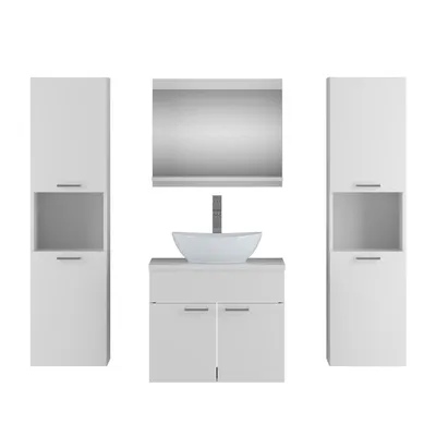 Produktbild von Badezimmerschrank LUMIRE IV, Weiß, Spiegel, Batterie, Waschbecken, Hochschrank,