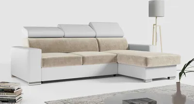 Produktbild von Ecksofa, Verstellbare Kopfstützen,  L Couch, Polstersofa mit Bettkasten - FOX-L - Beige/Weiß