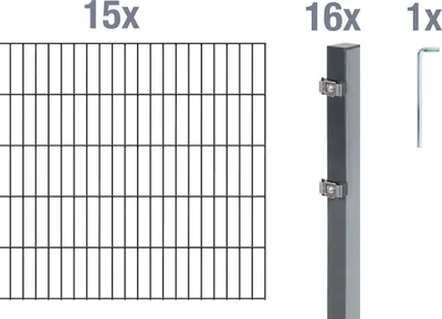 Produktbild von Alberts Doppelstabmatten Zaun, Höhe 120 cm, Länge 30 m, Zaun-Komplettset zum Einbetonieren, anthrazit, Pfosten 60x40 mm