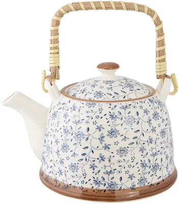 Zdjęcie produktu dla Ceramiczna filiżanka z motywem kwiatowym, niebieska, 14x14 cm, Clayre & Eef