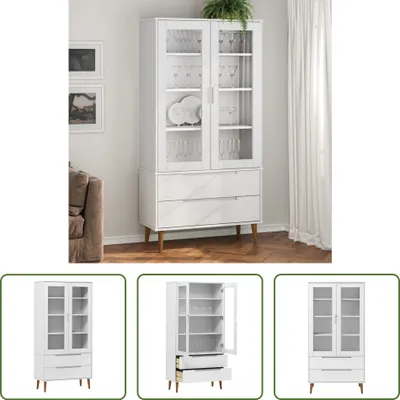 Produktbild von The Living Store Vitrinenschrank MOLDE Weiß 90x35x175 cm Massivholz Kiefer