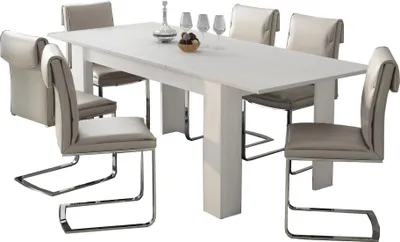 Produktbild von Dmora Ausziehbarer Tisch Campora 220x90x75h cm Weiß, Verlängerungsmechanismus mit Mittelauszug