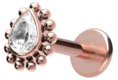 Produktbild von Ohrpiercing, Nasenpiercing Titan Labret mit Innengewinde KRISTALLTROPFEN + KUGELN RoséGold Stablänge: 6mm | Stabstärke: 1,2mm