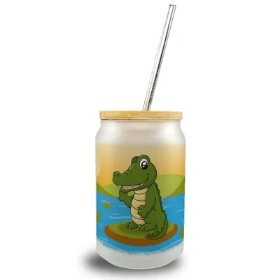 Produktbild von Krokodil Trinkglas mit Bambusdeckel