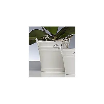 Zdjęcie produktu dla Doniczka, cachepot z uchwytem porcelana biała h. 14cm d. 14,5cm Sandra Rich WA