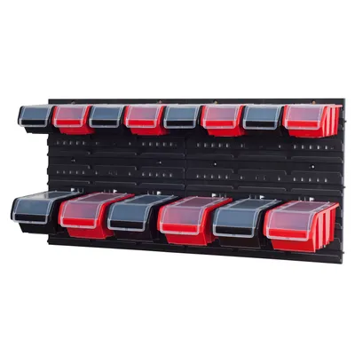 Produktbild von Set Wandregal Boxen 14 Stapelboxen schwarz rot