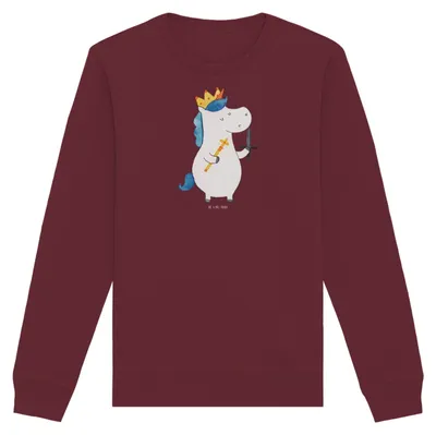 Produktbild von Mr. & Mrs. Panda Bio Baumwoll Pullover Einhorn König mit Schwert Größe L - Burgundy - Geschenk, Sweatshirt, Unicorn, Sweater, Pulli, Einhörner, Ritter, Mittelalter
