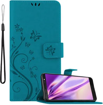 Immagine prodotto di Cadorabo Custodia per Motorola MOTO G6 PLUS Custodia protettiva in blu Custodia protettiva per cellulare Custodia fiori Custodia fiori