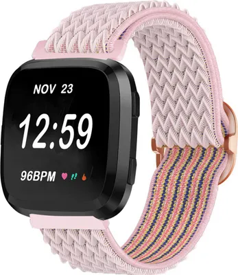 Produktbild von Nylon-Smartwatch-Armband – Passend für Fitbit Versa/Versa 2 (elastisches Armband) – Pink – Strap-it Uhrenarmband / Armband