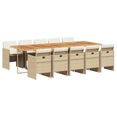 Produktbild von 11-tlg. Garten-Essgruppe mit Kissen Beige Poly Rattan