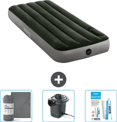 Produktbild von Intex Luftbett - 1 Person - 76 x 191 x 25 cm - Grün - Spannbettuch - Pumpe en Reperaturset