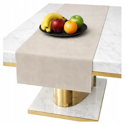 Produktbild von Tischläufer aus hellbeigem Samt für einen 40x140 cm großen Tisch, glatt, klassisch und elegant, beige
