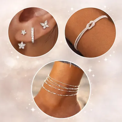 Produktbild von Damen Schmuck Geschenkset 3-teilig – Armband Fußkettchen Ohrringe elegant, J0615+
