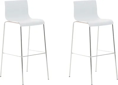Produktbild von TPFLiving 2er Set Barhocker Hope 4-Fuß Gestell Metall in Chromoptik Kunststoff Weiß