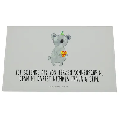 Produktbild von Mr. & Mrs. Panda Hackbrett Koala Geschenk - Grau Pastell - Geburtstag, Glas Schneideplatte, Schneidplatte, Schneidebrett Aus, Glasschneidebrett, Schneidbrett, Party