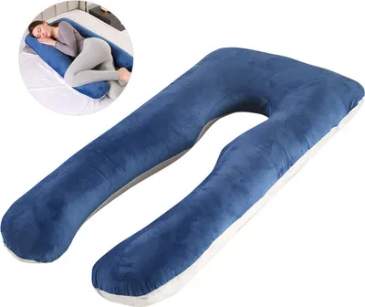 Image de ele ELEOPTION Coussin d'allaitement, coussin de grossesse, coussin complet en forme de U avec housse en velours lavable, 120 cm Coussin de maternité pour femmes enceintes Gris & Bleu marine