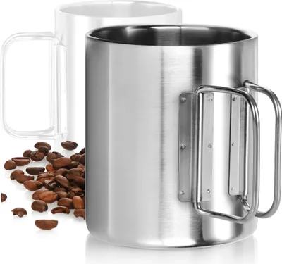 Produktbild von com-four® Edelstahl-Kaffeebecher - 300 ml - Thermo-Trinkbecher aus rostfreiem Edelstahl 304 mit Klapphenkel - doppelwandige Isolierbecher - BPA-frei