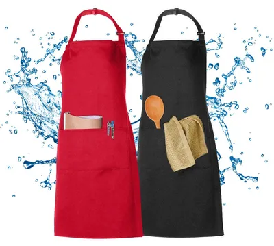 Küchenschürze 2er-Set, wasserdicht, schwarz/rot, mit 2 Taschen