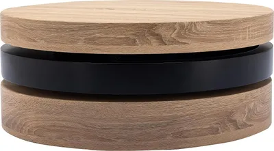 Produktbild von Runder Couchtisch mit 1 Ablagefach aus MDF - Schwarz und natürliches Licht - JANITA