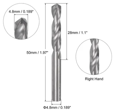 Produktbild von Massiver Hartmetall-Bohrer, 4,8 mm (0,189") YG6X/C3 Mikrokorn-Hartmetall-Spiralbohrer mit geradem Schaft zum Bohren von Edelstahl, Aluminium, Metall und Kunststoff