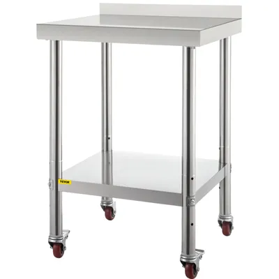 Produktbild von VEVOR Edelstahl-Vorbereitungstisch, 24 x 24 x 35 Zoll, 440 Pfund Tragkraft, robuster Metallarbeitstisch mit verstellbarer Rückwand und 4 Rollen, gewerblicher Arbeitsplatz für Küchenrestaurants