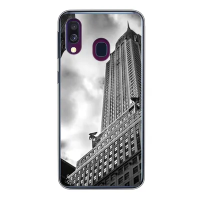 Produktbild von MuchoWow® Handyhülle Schutzhülle Hülle für Samsung Galaxy A40 Chrysler Building in New York von unten nach oben in Schwarz-Weiß Silikon Softcase Handy Hülle - Handy-Tasche