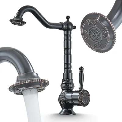 Obrázek produktu pro umyvadlová baterie Ari Antique retro, otočná výpust 360, keramická kartuše, černá patinovaná mosaz