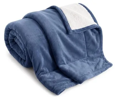 Produktbild von Unyqoos® Cheqo® Sherpa-Fleecedecke 150 x 200 cm, beidseitig – Königsblau mit weißer Sherpa‑Rückseite, 100% Polyester, extra weich & warm, XXL Sofa‑Plaid