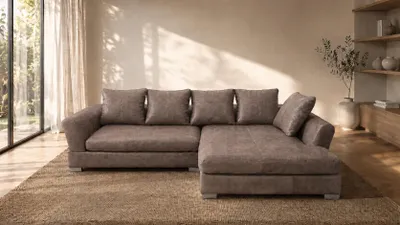 Image de Canapé d'angle Kaiser, forme en L, revêtement Preston, couleur taupe, configuration à droite, modèle ANNA