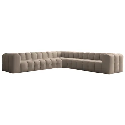 Produktbild von Ecksofa Baloo Corner 330x330 cm – Komfort mit HR-Schaum und Wellenfedern - Stoff Tiffany (Taupe)