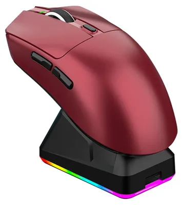 Obrázek produktu pro Lehká herní myš se světlem RGB a třírežimovým připojením s bezdrátovou nabíjecí základnou červená