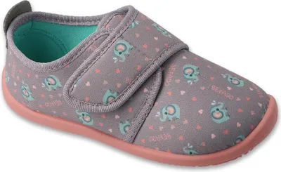 Produktbild von Hausschuhe Befado SOFTER 902X057 902Y057 Barfuß grau-rosa mit Elefanten und Herzen Flexi-Klettverschluss