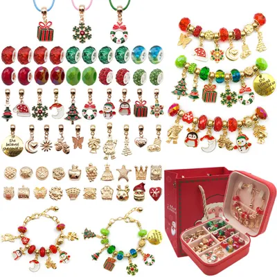 Obrázok produktu pre DIY Charm Bracelet Remeselná súprava Vianočné ideálne remeslo pre dievčatá vo veku 6-15 DIY Charm náramky Korálky pre dievčatá z vrhu Súprava šperkov pre dospelých a začiatočníkov Možnosti vianočného darčeka pre deti Zlato