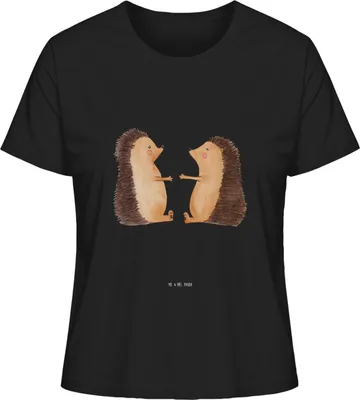 Produktbild von Mr. & Mrs. Panda Damen T-Shirt Igel Liebe Größe L - Schwarz - Geschenk, für Frauen, Hochzeitstag, Basic Shirt, Oberteil, Freundin, Verlobung, Jahrestag, Sommershirt