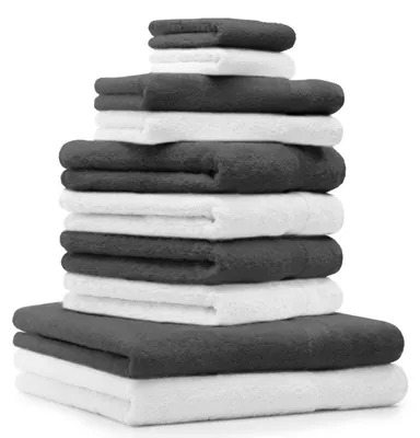 Produktbild von Betz 10-tlg. Handtuch-Set PREMIUM CLASSIC 2 Duschtücher 4 Handtücher 2 Gästetücher 2 Seiftücher  Farbe: weiß & anthrazit